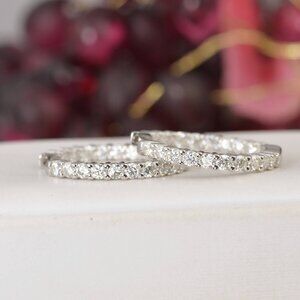 GRA Certified All Moissanite Inside Out Huggies Hoop Earrings 925 Sterling